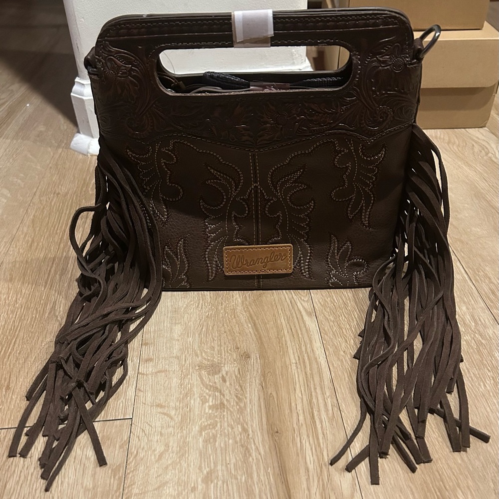 Wrangler Dark Brown Embossed Fringe Clutch